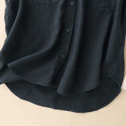 Buddha Stones Summer Casual Minimalist Button-Up Patch Pocket Solid Women's Sleeveless Shirts Tank Top With Pocket