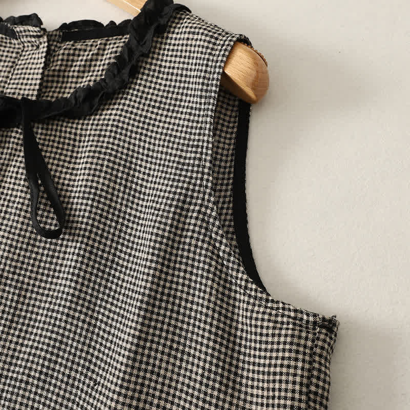 Buddha Stones Summer Casual Vintage Plaid Back Button-Up Tank Top Women's Sleeveless Shirts