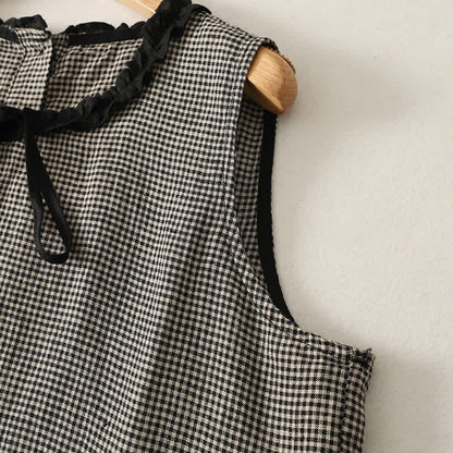 Buddha Stones Summer Casual Vintage Plaid Back Button-Up Tank Top Women's Sleeveless Shirts