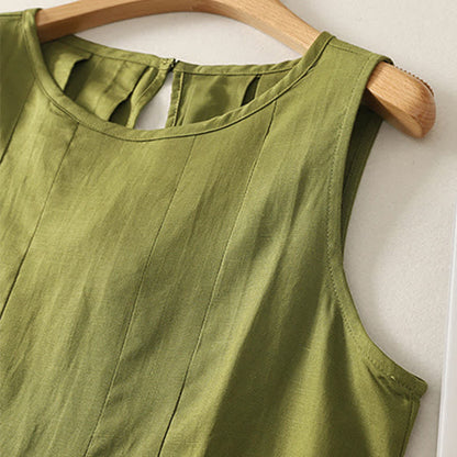 Buddha Stones Summer Elegant Pleated Solid Tank Top Vertical Seam Women's Sleeveless T-shirts