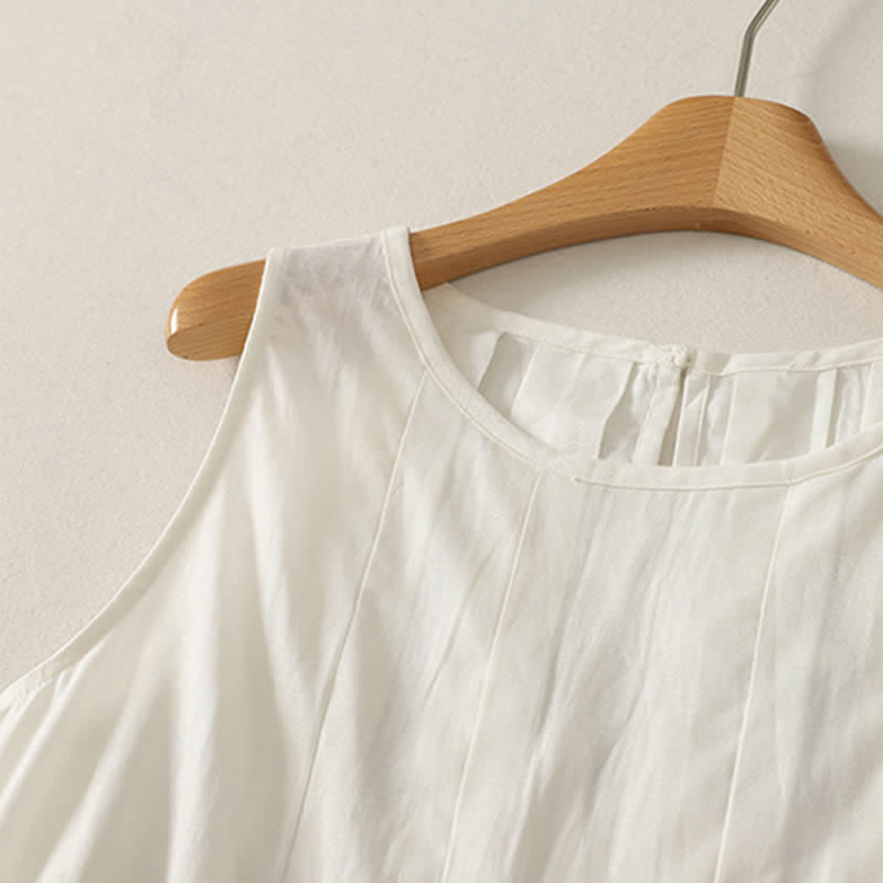 Buddha Stones Summer Elegant Pleated Solid Tank Top Vertical Seam Women's Sleeveless T-shirts
