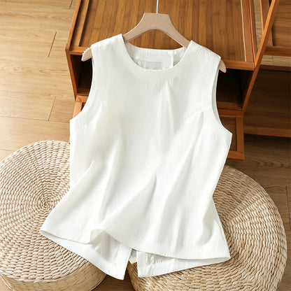 Buddha Stones Summer Casual Minimalist Solid Tank Top Irregular Back Design Women's Sleeveless Shirts