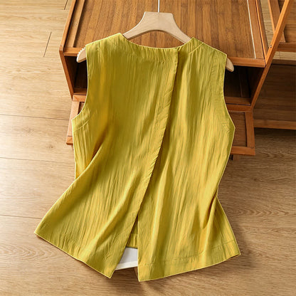 Buddha Stones Summer Casual Minimalist Solid Tank Top Irregular Back Design Women's Sleeveless Shirts
