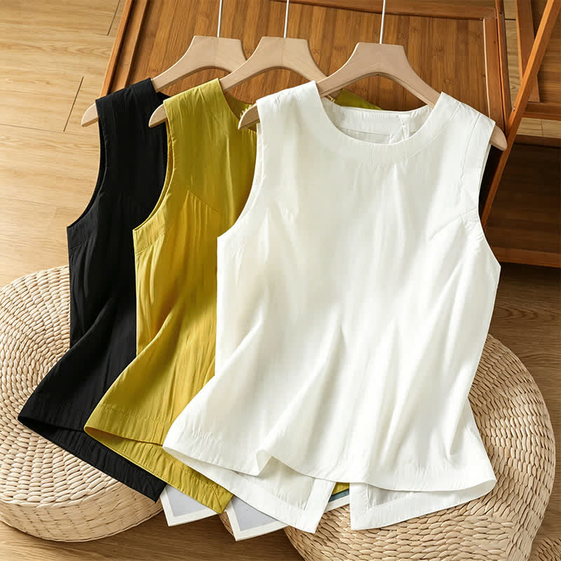 Buddha Stones Summer Casual Minimalist Solid Tank Top Irregular Back Design Women's Sleeveless Shirts