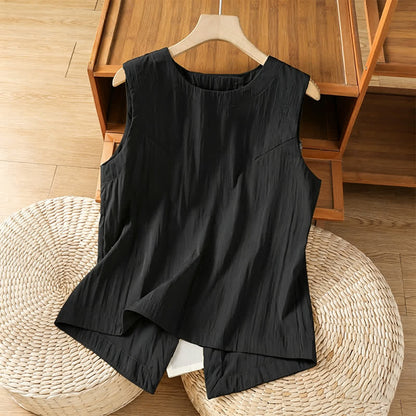 Buddha Stones Summer Casual Minimalist Solid Tank Top Irregular Back Design Women's Sleeveless Shirts