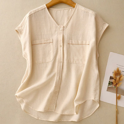 Buddha Stones Summer Casual Minimalist Button-Up Patch Pocket Solid Women's Sleeveless Shirts Tank Top With Pocket