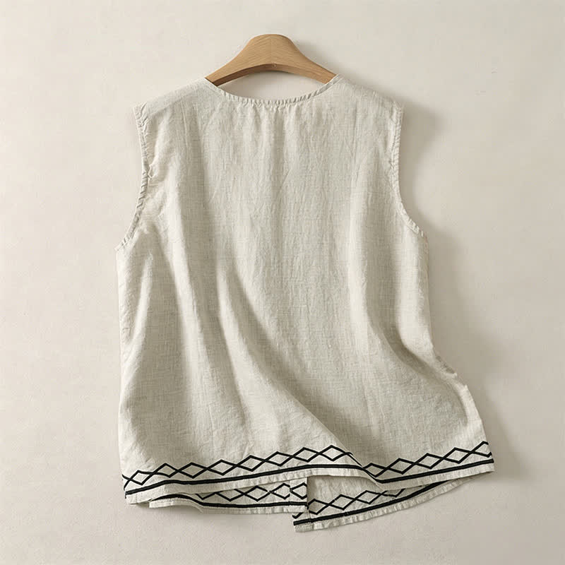 Buddha Stones Summer Casual Minimalist Button-Up Geometric Women's Sleeveless Shirts Tank Top