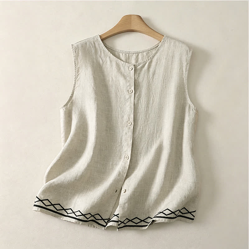 Buddha Stones Summer Casual Minimalist Button-Up Geometric Women's Sleeveless Shirts Tank Top