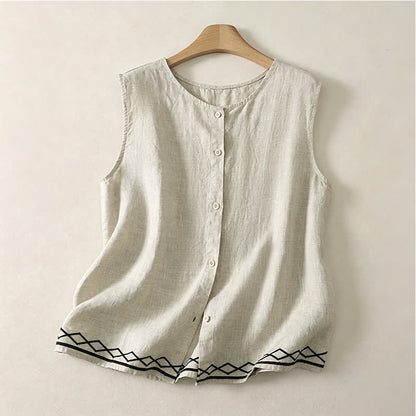 Buddha Stones Summer Casual Minimalist Button-Up Geometric Women's Sleeveless Shirts Tank Top