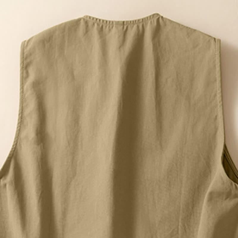 Buddha Stones Summer Casual Minimalist Button-Up Solid Women's Sleeveless Shirts Tank Top With Pocket
