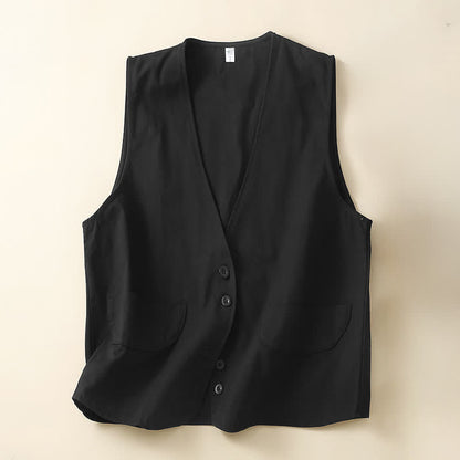 Buddha Stones Summer Casual Minimalist Button-Up Solid Women's Sleeveless Shirts Tank Top With Pocket