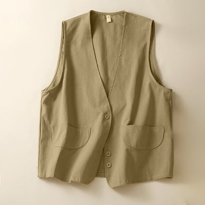 Buddha Stones Summer Casual Minimalist Button-Up Solid Women's Sleeveless Shirts Tank Top With Pocket