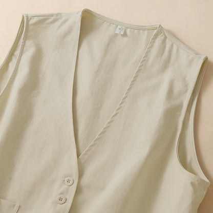 Buddha Stones Summer Casual Minimalist Button-Up Solid Women's Sleeveless Shirts Tank Top With Pocket