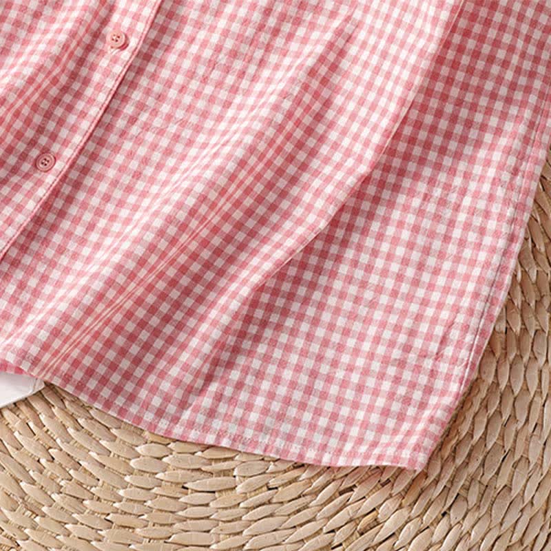 Buddha Stones Summer Casual Vintage Button-Up Plaid Women's Sleeveless Shirts Tank Top