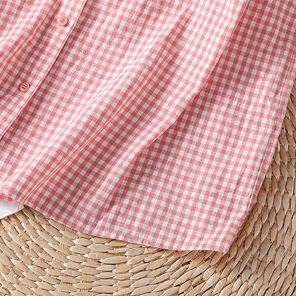 Buddha Stones Summer Casual Vintage Button-Up Plaid Women's Sleeveless Shirts Tank Top