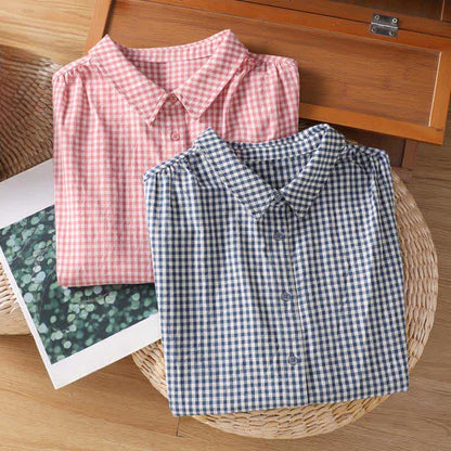 Buddha Stones Summer Casual Vintage Button-Up Plaid Women's Sleeveless Shirts Tank Top