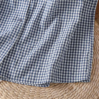 Buddha Stones Summer Casual Vintage Button-Up Plaid Women's Sleeveless Shirts Tank Top