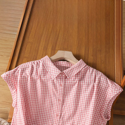 Buddha Stones Summer Casual Vintage Button-Up Plaid Women's Sleeveless Shirts Tank Top