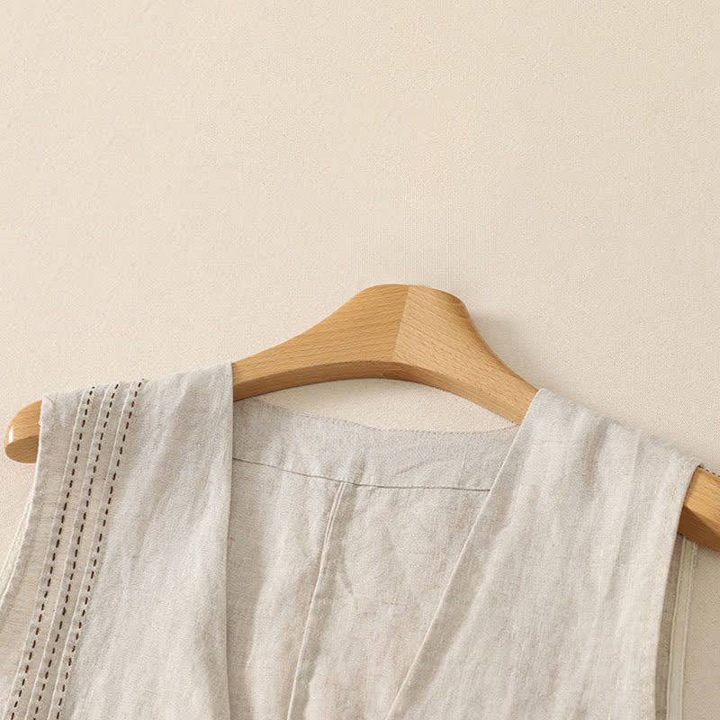 Buddha Stones Summer Casual Minimalist Button-Up Solid Women's Sleeveless Shirts Tank Top