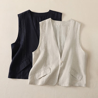 Buddha Stones Summer Casual Minimalist Button-Up Solid Women's Sleeveless Shirts Tank Top