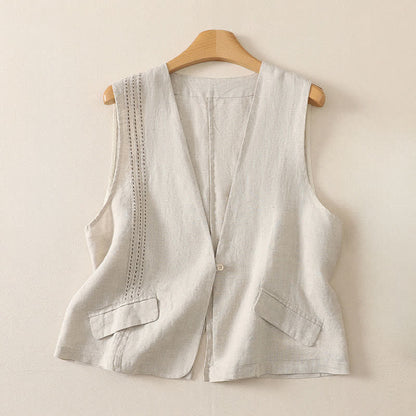 Buddha Stones Summer Casual Minimalist Button-Up Solid Women's Sleeveless Shirts Tank Top