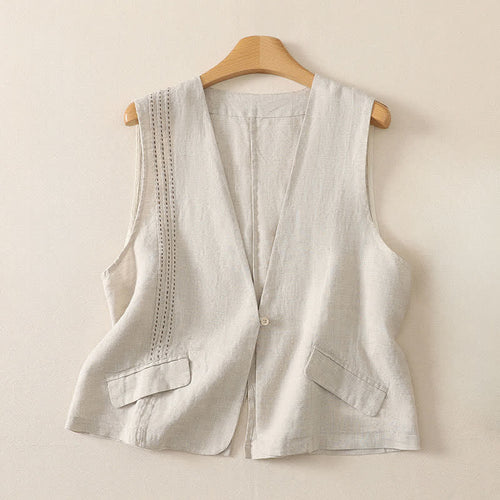Buddha Stones Summer Casual Minimalist Button-Up Solid Women's Sleeveless Shirts Tank Top
