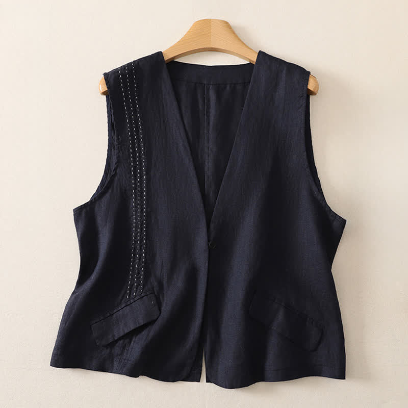 Buddha Stones Summer Casual Minimalist Button-Up Solid Women's Sleeveless Shirts Tank Top