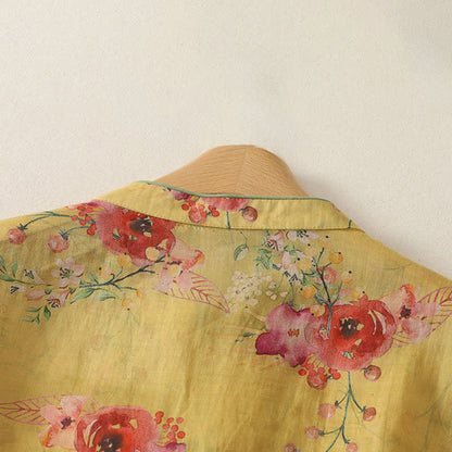 Buddha Stones Summer Vintage Tang Style Frog Button Red Floral Tank Top Women's Sleeveless Shirts