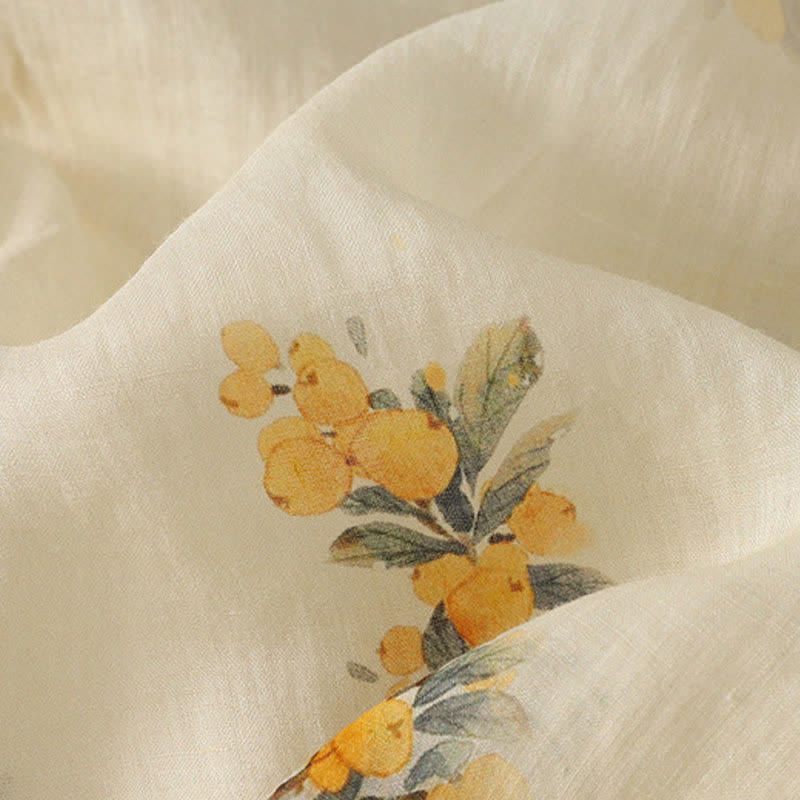 Buddha Stones Summer Tang Style Vintage Mandarin Collar Yellow Loquat Floral Tank Top Women's Sleeveless Shirts