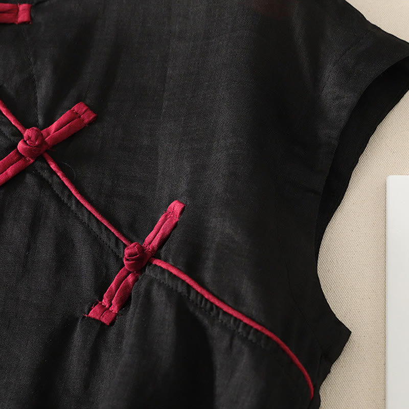 Buddha Stones Summer Tang Style Casual Frog Button Solid Tank Top Women's Sleeveless Shirts