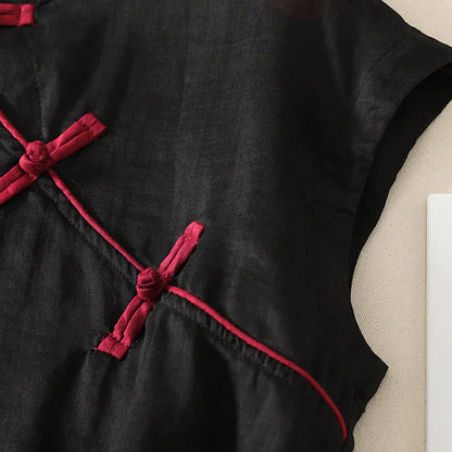 Buddha Stones Summer Tang Style Casual Frog Button Solid Tank Top Women's Sleeveless Shirts