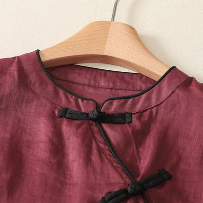 Buddha Stones Summer Tang Style Casual Frog Button Solid Tank Top Women's Sleeveless Shirts