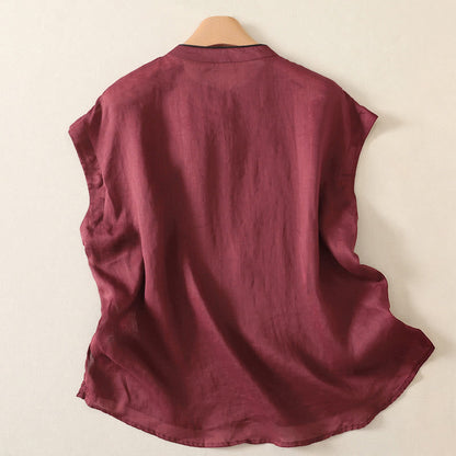 Buddha Stones Summer Tang Style Casual Frog Button Solid Tank Top Women's Sleeveless Shirts