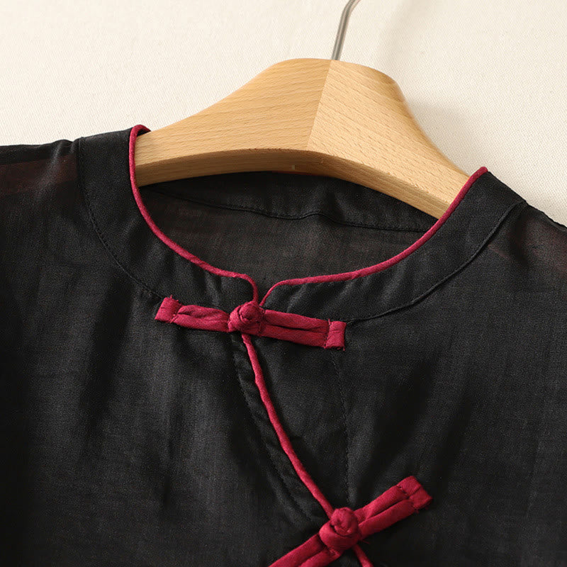 Buddha Stones Summer Tang Style Casual Frog Button Solid Tank Top Women's Sleeveless Shirts