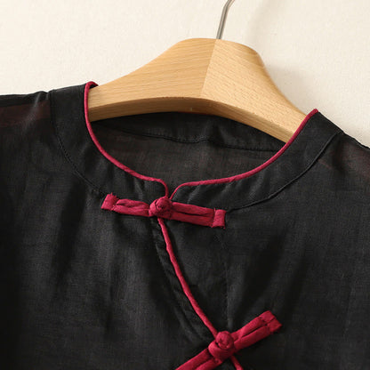 Buddha Stones Summer Tang Style Casual Frog Button Solid Tank Top Women's Sleeveless Shirts