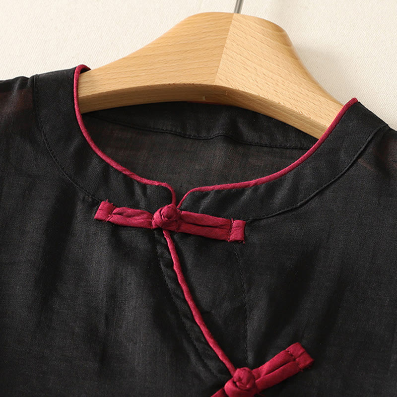 Buddha Stones Summer Tang Style Casual Frog Button Solid Tank Top Women's Sleeveless Shirts