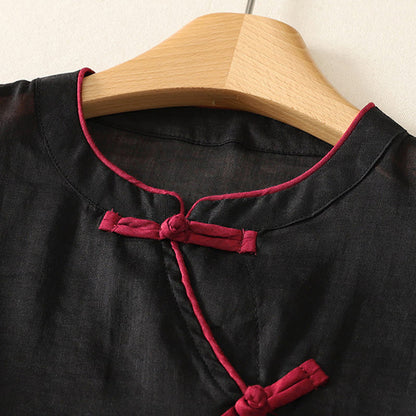 Buddha Stones Summer Tang Style Casual Frog Button Solid Tank Top Women's Sleeveless Shirts
