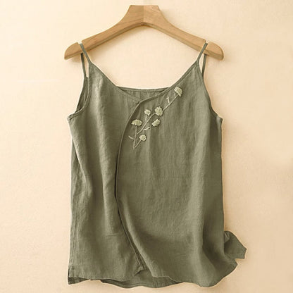Buddha Stones Ethnic Embroidery Asymmetrical Design Women's Sleeveless Vest
