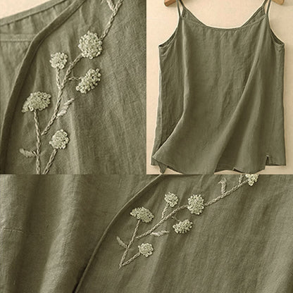 Buddha Stones Ethnic Embroidery Asymmetrical Design Women's Sleeveless Vest