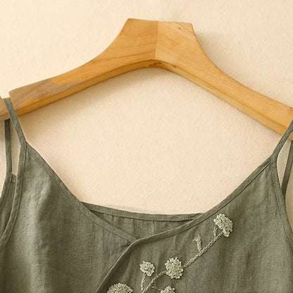 Buddha Stones Ethnic Embroidery Asymmetrical Design Women's Sleeveless Vest