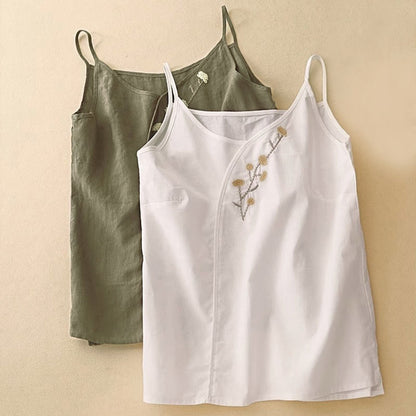 Buddha Stones Ethnic Embroidery Asymmetrical Design Women's Sleeveless Vest