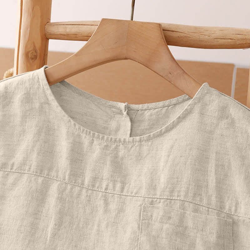 Buddha Stones Summer Casual Vintage Geometric Tank Top Hollow Hem Back Buttons Women's Sleeveless Shirts With Patch Pocket