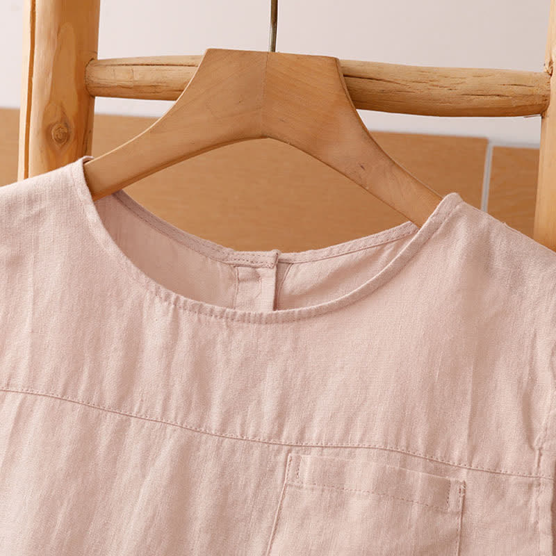 Buddha Stones Summer Casual Vintage Geometric Tank Top Hollow Hem Back Buttons Women's Sleeveless Shirts With Patch Pocket