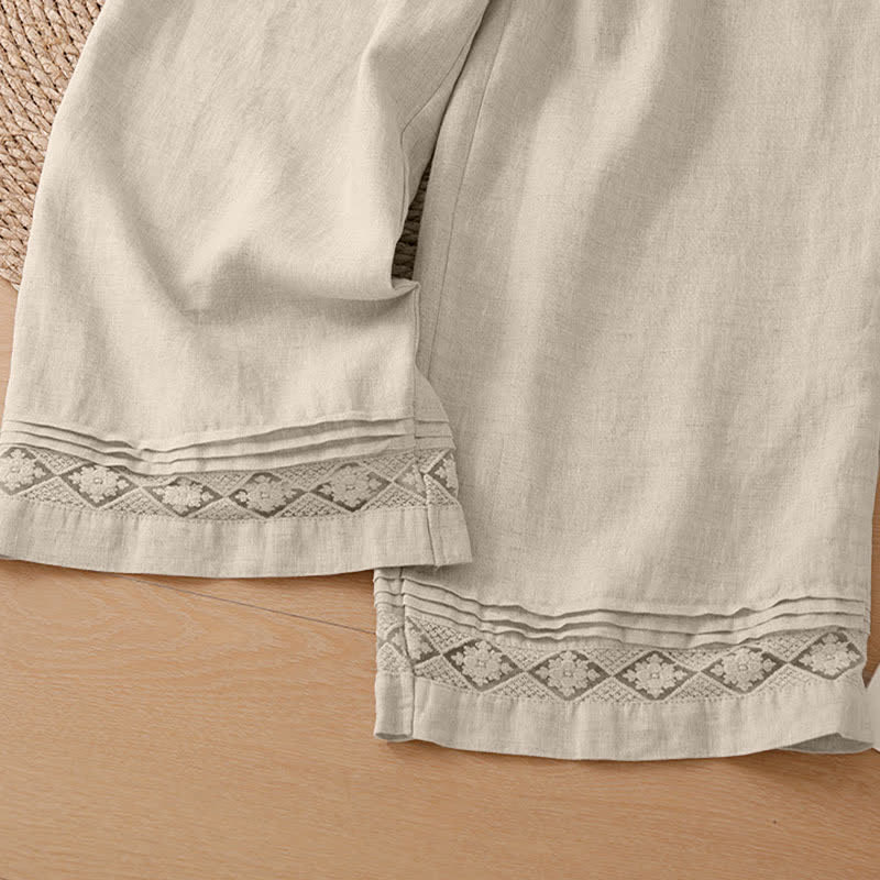 Buddha Stones Summer Casual Vintage Geometric Tank Top Hollow Hem Back Buttons Women's Sleeveless Shirts With Patch Pocket