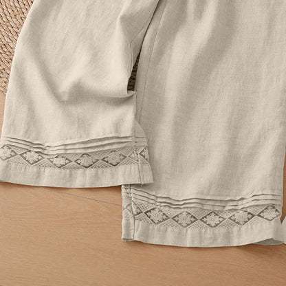 Buddha Stones Summer Casual Vintage Geometric Tank Top Hollow Hem Back Buttons Women's Sleeveless Shirts With Patch Pocket