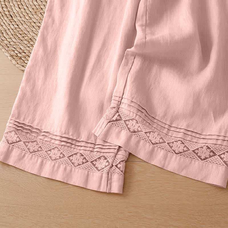 Buddha Stones Summer Casual Vintage Geometric Tank Top Hollow Hem Back Buttons Women's Sleeveless Shirts With Patch Pocket