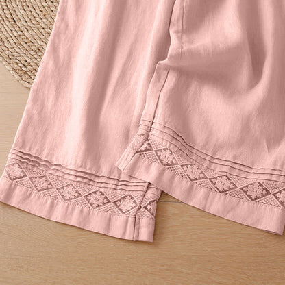 Buddha Stones Summer Casual Vintage Geometric Tank Top Hollow Hem Back Buttons Women's Sleeveless Shirts With Patch Pocket