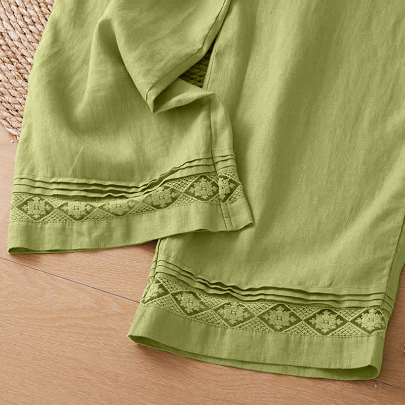 Buddha Stones Summer Casual Vintage Geometric Tank Top Hollow Hem Back Buttons Women's Sleeveless Shirts With Patch Pocket