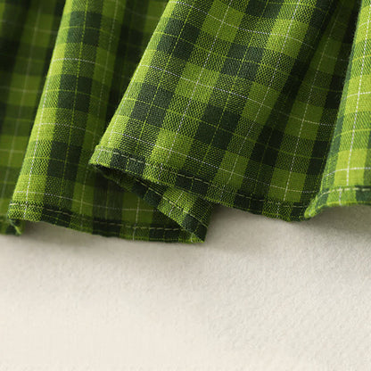 Buddha Stones Summer Casual Green Plaid Pattern Ruffles Cotton Tank Top Women's Sleeveless Shirts