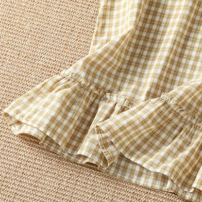 Buddha Stones Summer Casual Vintage Ruffle V-Neck Plaid Tank Top Women's Sleeveless T-Shirts